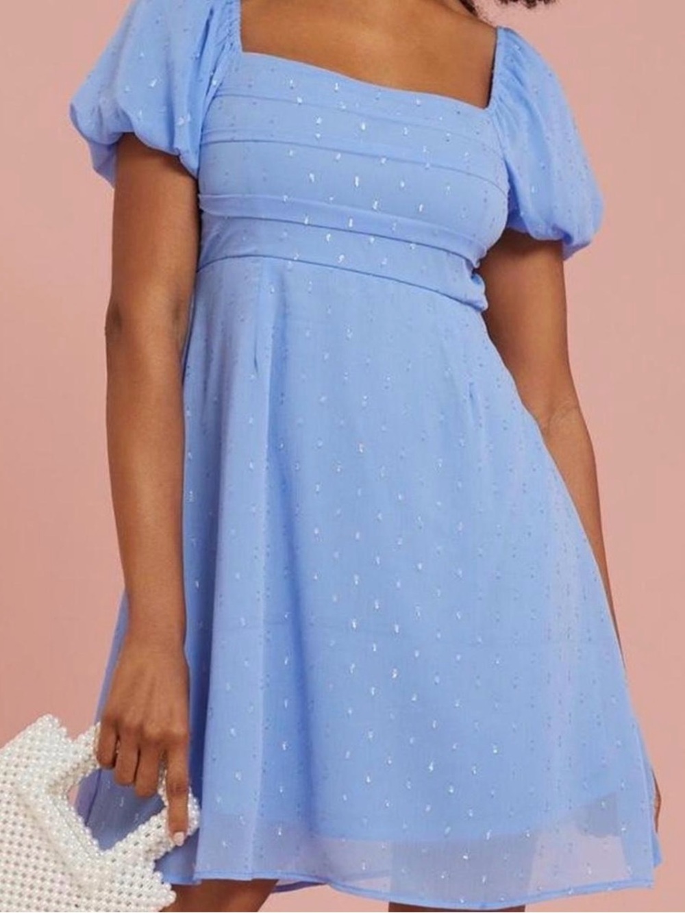 Altar'd State Sky Blue Puff Sleeve Square Neck Mini Dress